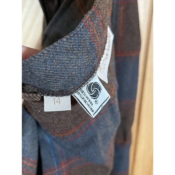 Vintage 70s Plaid Wool High Waisted John Meyer Retro Midi Skirt Women's Size 14 - Picture 9 of 11